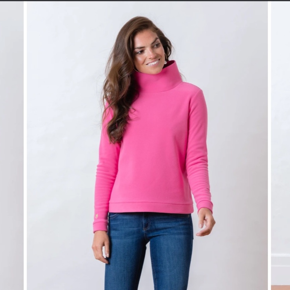 Dudley Stephens Park Slope Turtleneck in Bubble Gum Pink, Terry Fleece